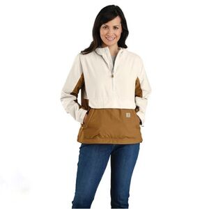 Cream and Brown Utility Jacket with Half-Zip Fleece Design
